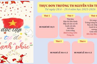 Thực đơn bán trú trường Tiểu học Nguyễn Văn Trỗi (28/04 – 29/04/2026)