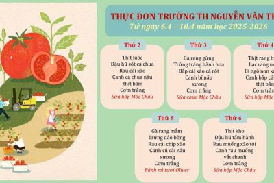 Thực đơn bán trú trường Tiểu học Nguyễn Văn Trỗi (06/04 – 10/04/2026)