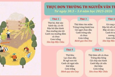 Thực đơn bán trú trường Tiểu học Nguyễn Văn Trỗi (30/03 – 03/04/2026)