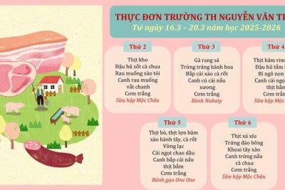 Thực đơn bán trú trường Tiểu học Nguyễn Văn Trỗi (16/03 – 20/03/2026)